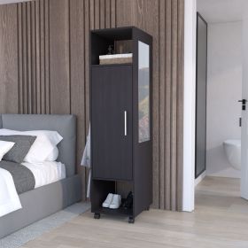 Cluster 63" Tall Wardrove One-Door Cabinet with Mirror, Three Shelves, Casters and Hanging Rod, Armoire, Bedroom Clothes Storage, Cabinet Organizer Bl