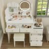 Fashion Vanity Desk with Mirror and Lights for Makeup and Cushioned Chair, Vanity Mirror with Lights and Table Set with 3 Color Lighting Brightness Ad