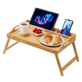 VEVOR Bed Tray Table with Foldable Legs & Media Slot, Bamboo Breakfast Tray for Sofa, Bed, Eating, Snacking, and Working, Serving Laptop Desk Tray TV
