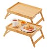 VEVOR 2-Pack Bed Tray Table with Foldable Legs, Bamboo Breakfast Tray for Sofa, Bed, Eating, Snacking, and Working, Folding Serving Laptop Desk Tray,