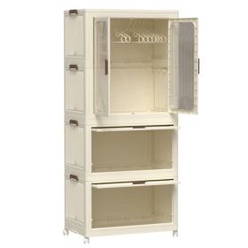 Portable Wardrobe Closet Storage Organizer for Clothes,Clothes Dresser, Magnetic Doors with 4 Cubes & Hanging Rod,10 pcs hangers , Baby Wardrobe Stora