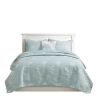 4 Piece Cotton Reversible Embroidered Quilt Set with Throw Pillow