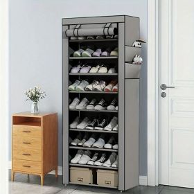 1PC 10 layer shoe cabinet with dust cover, non-woven space-saving shoe rack with large capacity, easy to assemble, portable shoe cabinet, suitable for