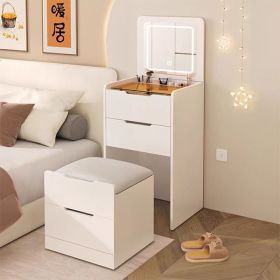 3-in-1 dressing table with flip mirror and light, small dressing table set with visible glass tabletop, 3 drawers, storage bench, 3-color lighting mir