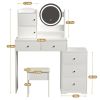 Fashion Vanity Desk with Mirror and Lights for Makeup and Cushioned Chair, Vanity Mirror with Lights and Table Set with 3 Color Lighting Brightness Ad