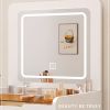 3-in-1 dressing table with flip mirror and light, small dressing table set with visible glass tabletop, 3 drawers, storage bench, 3-color lighting mir