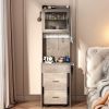 Small Vanity Desk with Mirror and LED Lights, Makeup Table with Charging Station and Storage Shelves for Small Space, Compact Mini Corner Vanity Set w