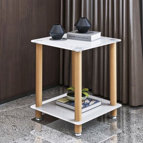 1-Piece White Oak Side Table, 2-Tier Modern Night Stand, Sofa Side Table