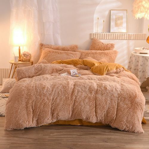 Luxury Thick Fleece Duvet Cover Queen King Winter Warm Bed Quilt Cover Pillowcase Fluffy Plush Shaggy Bedclothes Bedding Set Winter Body Keep War
