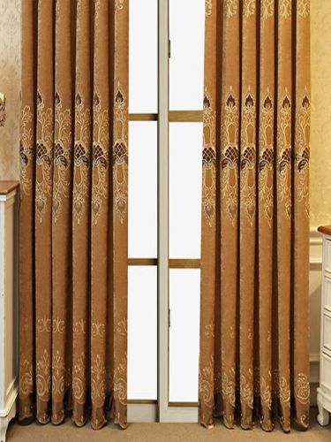 2 Pieces Elegant European Blackout Curtains - Simple Beige Velvet Decor Embroidery, UV Protection, Machine Washable Living Room And Bedroom, Ligh
