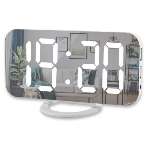Digital LED Alarm Clock Mirror 2 USB Charger Ports Night Light LED Table Clock Snooze Function Adjustable Brightness Desk Clocks Digital LED Alarm Clock Mirror 2 USB Charger Ports Night Light LED Table Clock Snooze Function Adjustable Brightness Desk Clocks