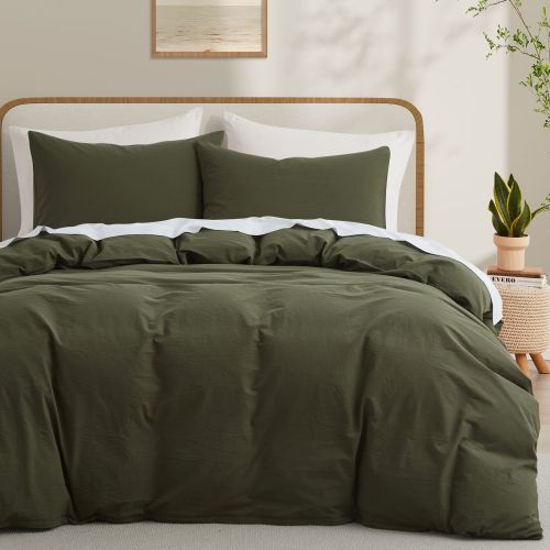 100% Washed Cotton Duvet Cover Set, Durable Fade-Resistant Natural Bedding Set (No Comforter) 100% Washed Cotton Duvet Cover Set, Durable Fade-Resistant Natural Bedding Set (No Comforter)