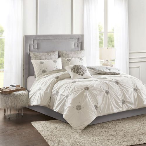 6 Piece Embroidered Cotton Reversible Comforter Set