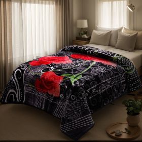 Heavy Plush Soft King Size Blankets, Mink Velvet Fleece Blanket - Printed Raschel Bed Blanket, Thick Raschel Printed Mink Blanket For Bed, Home, RV be (Color: black Peony, size: Queen)