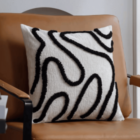 Tufted Nordic throw pillow cover (Color: Black)