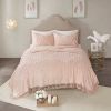Romantic Boho Chic Tufted Cotton Chenille Medallion Fringe Coverlet Set, Blush